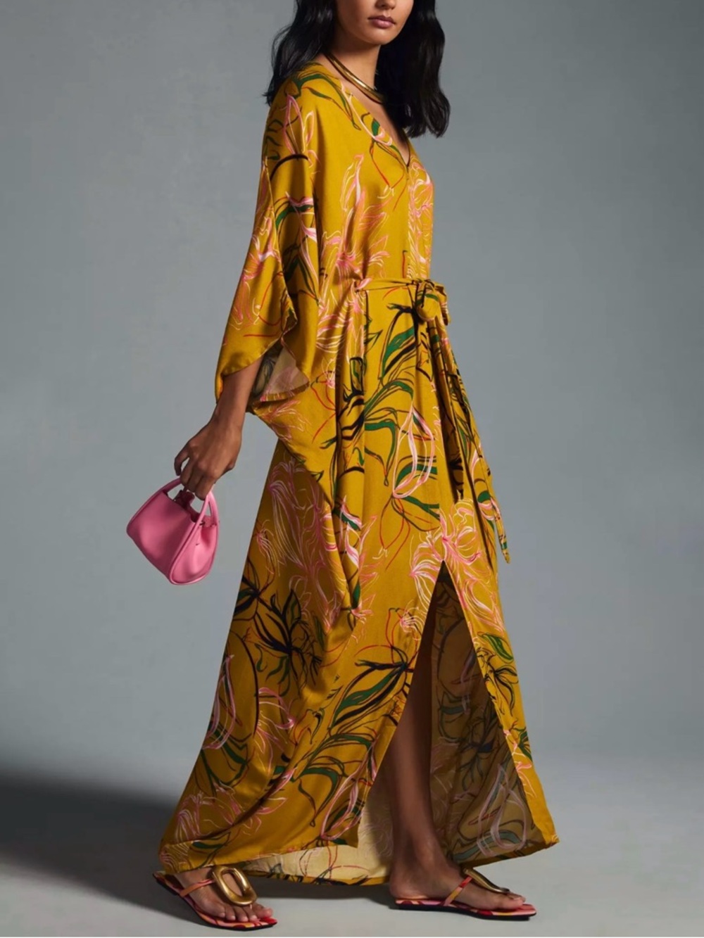 BEL KAZAN x ANTHROPOLOGIE Floral Caftan Maxi Dress